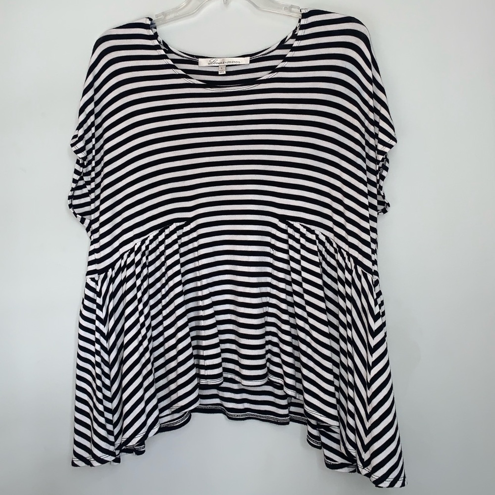 Lovers + Friends Black and White Stripped Blouse